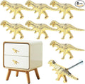 8 Pack Metal Dinosaur Knobs for Kids Furniture - T-Rex Themed Gold Finish Drawer Pulls & Cabinet Handles, Scratch-Resistant (Tyrannosaurus)