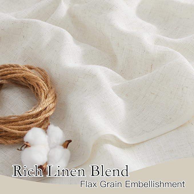 RYB HOME Sheer Curtains 95 inches Long Natural Linen Textured Curtains Light Glare Filtering Privacy Drapes for Living Room Bedroom Bathroom Decor, Linen, Width 52 x Length 95 inch, 2 Pcs