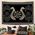 OSUNBD Nordic Vikings Tapestry, Large 10670 inches Soft Flannel, Vegvsir Symbol Twins Dragons Celtic Rune Scandinavian Aesthetic Mythology Tapestry Wall Hanging for Bedroom Living Room Decor