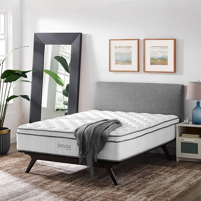 Modway Jenna 14” Innerspring and Memory Foam Queen Mattress With Individually Encased Coils, White