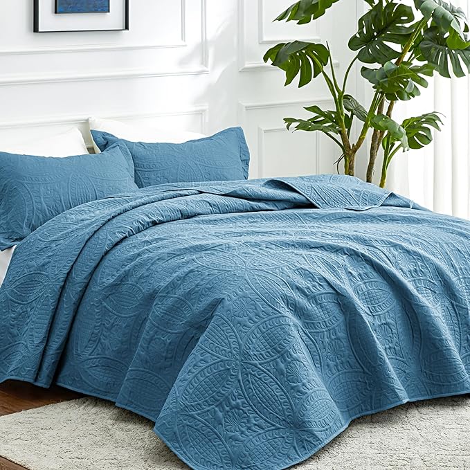 Love's cabin Twin Quilt Set Misty Blue Bedspreads Bedding Set - Soft Bed Lightweight Bedspread Comforter - Modern Style Coin Pattern Coverlet for All Season - 2 Pieces (1 Quilt, 1 Pillow Sham)