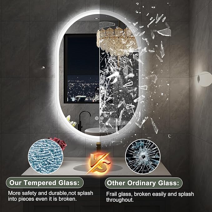 S'bagno 20x36 Inch Oval LED Mirror for Bathroom with Front and Backlight, Anti-Fog, 3 Colors Temperature & Dimmable, Bathroom Mirror with Lights with Memory Function, Waterproof, Shatter-Proof