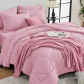 HEVUMYI Pink Full Comforter Set - 7-Piece All Season Bed in a Bag Full, Ultra Soft Bedding Set with Comforter, Flat Sheet, Fitted Sheet, Pillowcases, Pillow Shams, Pink