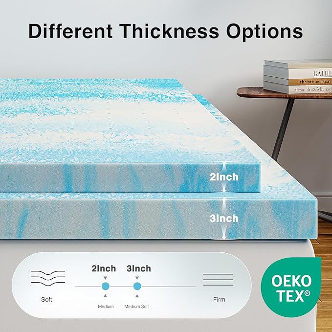 Novilla Memory Foam Mattress Topper California King - 2 Inch Cooling Gel Infused Memory Foam | Slow-Rebound Pressure Relief | CertiPUR Certified | Comfort for Sleeper Sofa, RV, Camper, Dorm Room