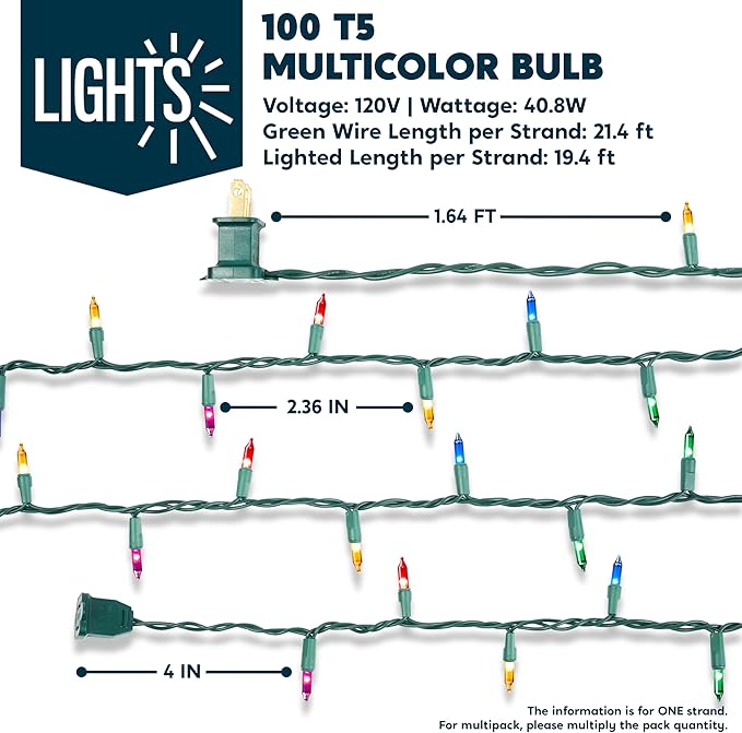 Joiedomi Multicolor Christmas String Lights,300(3x100) 64.2FT Christmas Fairy Tree Lights Plug in for Indoor Outdoor Xmas Decorations Patio Holiday Theme Party Yard House,Green Wire