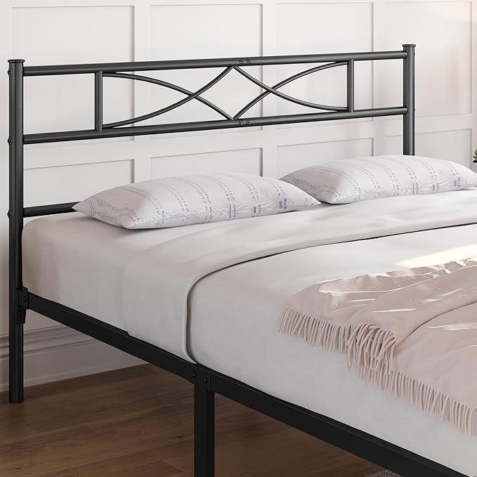 Yaheetech Metal Queen Platform Bed Frames Mattress Foundation with Storage/Curved Design Headboard/NO Box Spring Needed/Heavy-Duty Support/Easy Assembly, Queen, Black