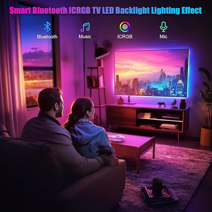 PANTON VILLA LED Lights for 55-75 Inch TVs, 16.4FT ICRGB TV LED Backlight Kit with APP & Remote Control, Music Sync, USB Powered