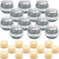 Rtteri 12 Set Votive Candle Holders Wedding Centerpiece Table Decorations Speckled Mercury Glass Votive Candle Holders with Tea Lights Birthday Party Decorations for Home (Silver)