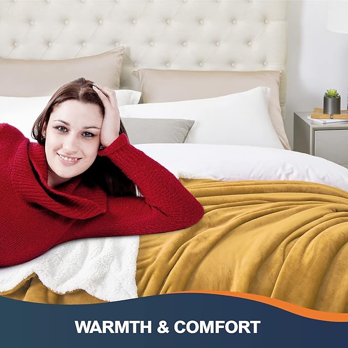 Walensee Sherpa Fleece Blanket (Twin Size 60”x80” Honey Gold) Plush Throw Fuzzy Super Soft Reversible Microfiber Flannel Blankets for Couch, Bed, Sofa Ultra Luxurious Warm and Cozy for All Seasons