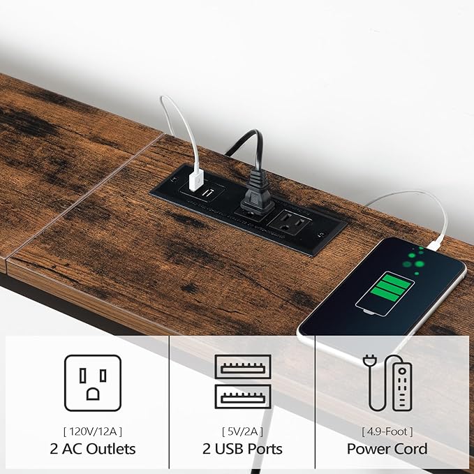 78.7" Console Table with Power Outlet, Narrow Sofa Table Behind Couch, Skinny Entryway Table with with Charging Station, for Hallway, Foyer, Living Room, Rustic Brown CTHR20E01