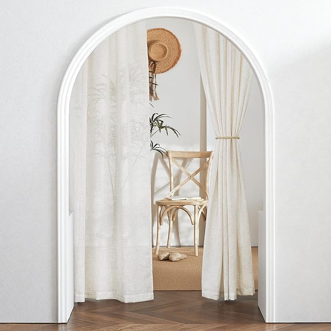 RYB HOME Linen Sheer Curtains - Semi Sheer Light Filtering Sheer Privacy Curtains, Country Rustic Window Curtains Draperies for Living Room Bedroom Patio Doorway, W 52 x L 95, 2 Panels, Linen