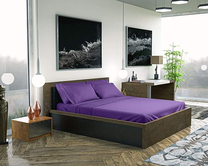 DREAMCARE Sheets Full Size Bed - Cooling Bed Sheets - 6pcs Set - Full Sheet Set - Full Size Sheets - Full Size Sheet Sets Soft & Long Lasting 100% Fine Brushed Polyester with Side Pocket - Purple