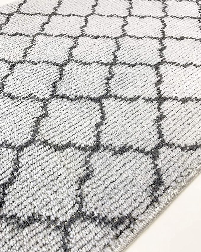 Custom Size Modern Runner Rug Carpet for Hallway Entryway Foyer Kitchen, Slip Resistant Latex Rubber Backed 31 inch Wide X Customized Length, Trellis Grey, 31 inch X 27 feet
