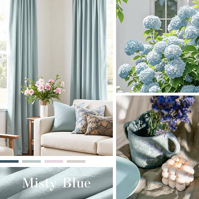 Lazzzy Velvet Blackout Curtains Thermal Insulated Room Window Drapes Super Soft Luxury Curtains for Living Room Bedroom Rod Pocket 2 Panels, Misty Blue, 52" W x 108" L