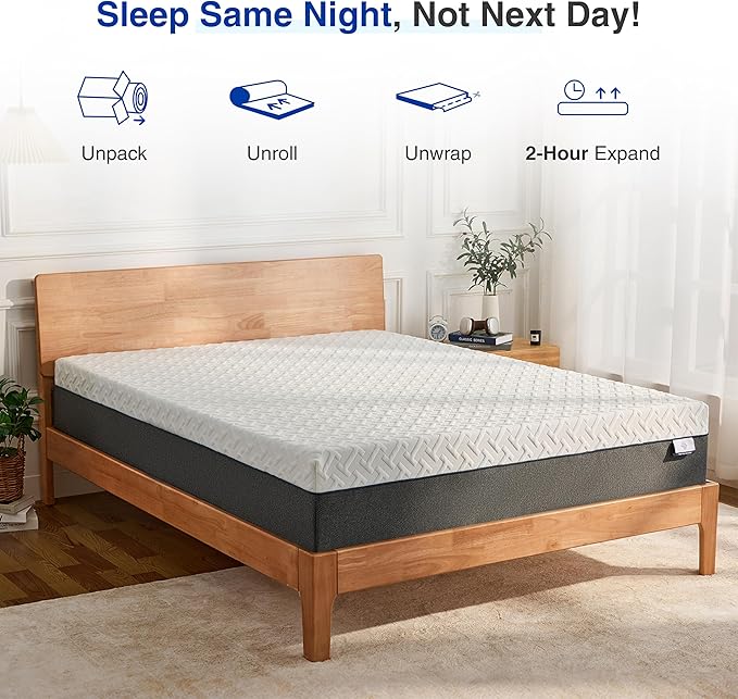 12 Inch Green Tea Memory Foam Mattress, Twin Memory Foam Mattress in a Box, Gel Infused Foam for Pressure Relief and Cool Sleep, CertiPUR-US Certified, Medium Firm
