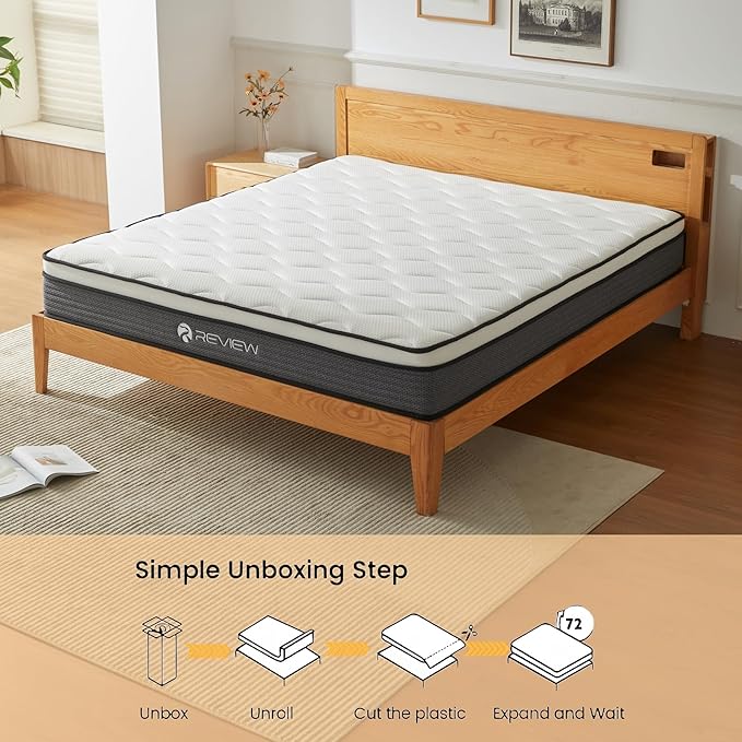 King Size Mattress, 12 Inch King Mattress in a Box, Memory Foam Hybrid Mattresses with Individual Pocket Spring for Motion Isolation & Silent Sleep, Pressure Relief, Medium Firm