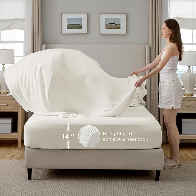 Bedsure California King Comforter Set - Cal King Bed Set 7 Pieces, Pinch Pleat Ivory Cali King Bedding Set with Pintuck Comforter, Sheets, Pillowcases & Shams