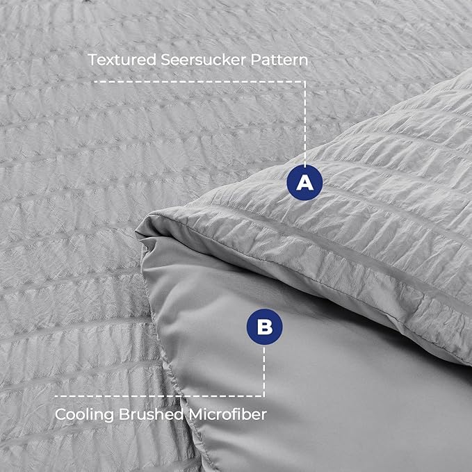 HYMOKEGE Light Grey California King Comforter Set Seersucker 7 Pieces, All Season Luxury Bed in a Bag for Bedroom, Bedding Set with Comforters, Sheets, Pillowcases & Shams