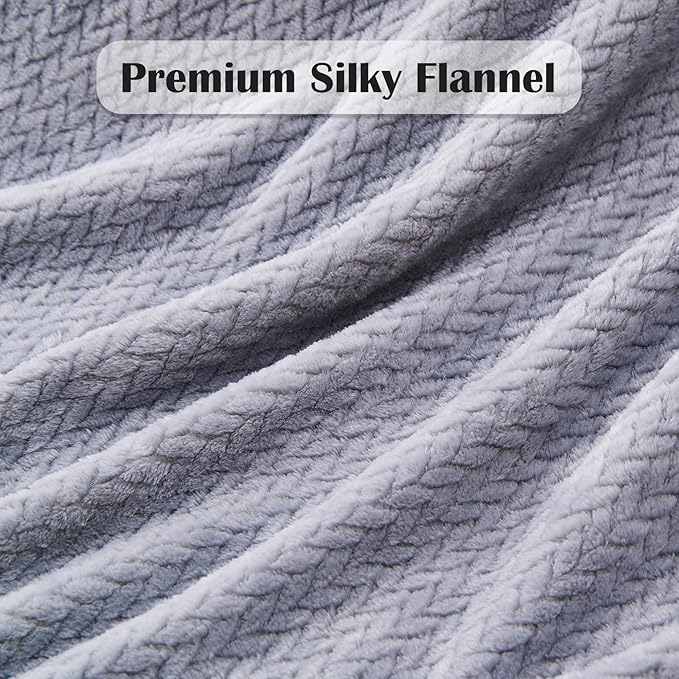 NEWCOSPLAY Super Soft Twin Blanket Grey Premium Silky Flannel Fleece Leaves Pattern Lightweight Bed Blanket All Season Use (Grey, Twin(60"x80"))