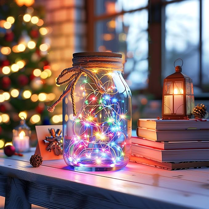 Fairy Lights Plug in, 33Ft 100 LEDs Waterproof Starry Firefly String Lights, Perfect for Crafts DIY Christmas Party Wedding Bedroom Indoor Decorations, Multicolored