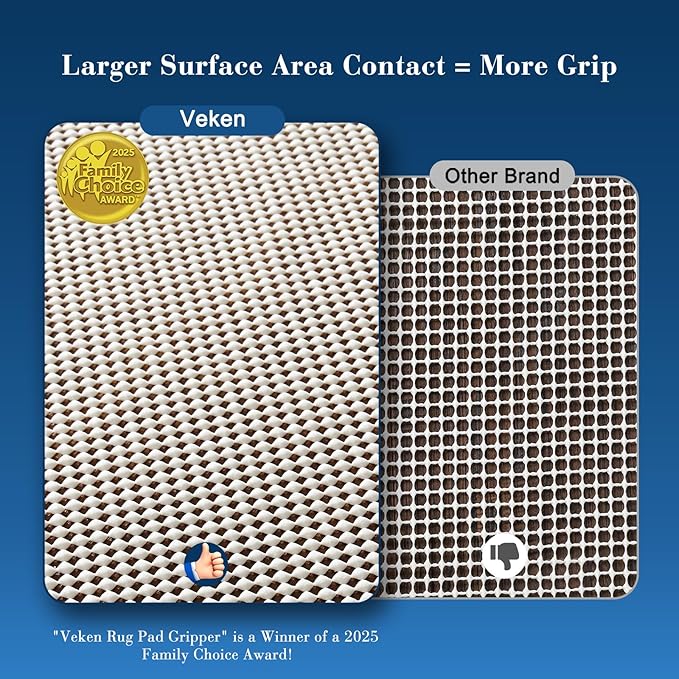 Veken 8x11 Ft Rug Pad Gripper for Hardwood Floors, Non Slip Rug Pads for Area Rugs, Thick Rug Grippers for Tile Floors, Under Carpet Anti Skid Mat, Keep Your Rugs Safe and in Place