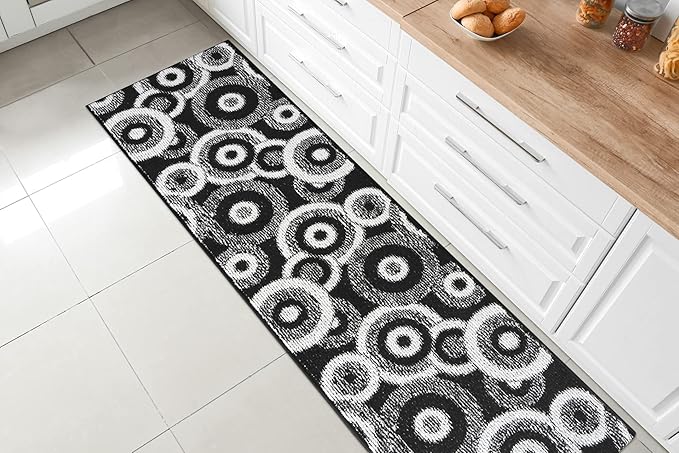 Custom Length Cut to Size Modern Farmhouse Carpet Runner Rug for Hallways, Non Slip Rubber Backed, 31 inch Wide X Customized Length, Geo Black, 31 inch X 22 feet