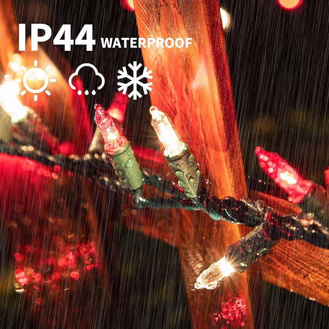 LAMPHOME Super-Bright Extendable Red Christmas Lights Decoration 100Lights 19.6ft UL Certified Mini Bulb String Lights for Outdoor Christmas Tree Garden Party Patio Wedding Garland Decor(Red+Clear)