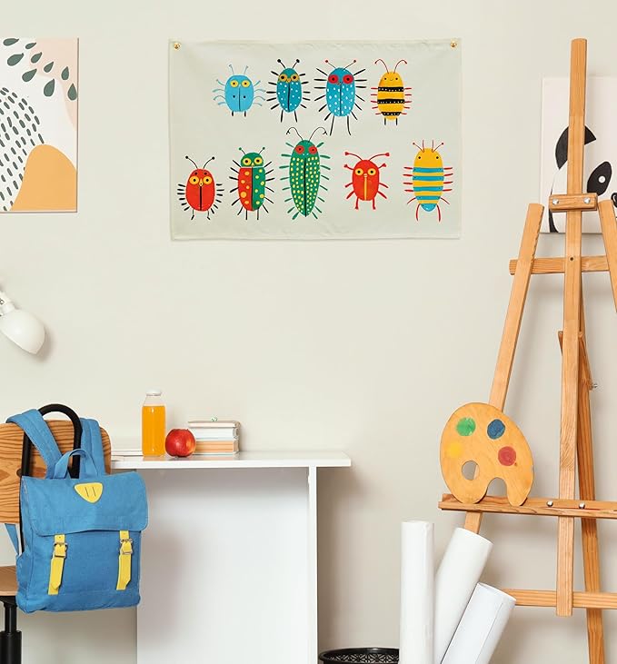 Insects Theme Education Rectangular Canvas Banner-Boho Flag Wall Decor for Boy Girl Kids,Nursery Above Crib Bedroom Reading Room Playroom Teacher Office Decor-Baby Shower Birthday Christmas Gift