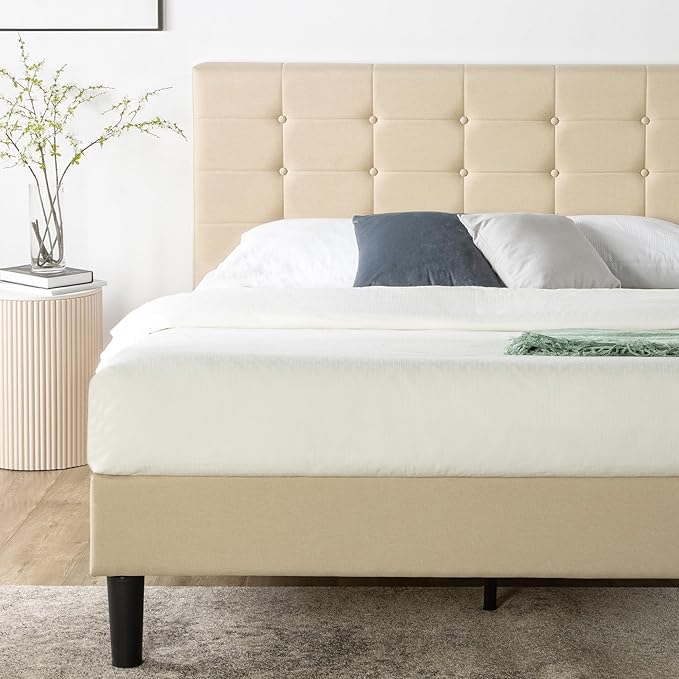 ZINUS Ibidun Upholstered Platform Bed Frame, Mattress Foundation, Wood Slat Support, No Box Spring Needed, Easy Assembly, Full, Beige