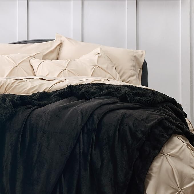 Bedsure GentleSoft Sherpa Fleece Throw Blanket Twin Size for Couch - Thick and Warm Throw for Women and Men, Soft Fuzzy Plush Twin Blanket for Winter, Black, 60x80 Inches