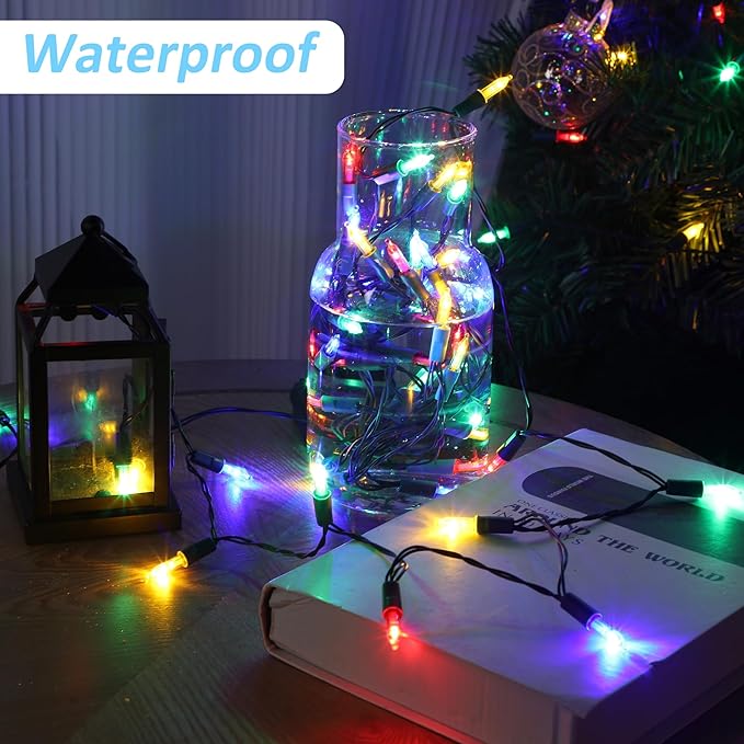Blissun Christmas Lights, 50-Count Green Wire Light Set, Battery Operated Christmas Mini String Light with 8 Modes, 16 ft Fairy Lights for Christmas Tree Garden Wreath Decorations (1 Pack, Multicolor)
