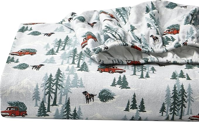 Eddie Bauer - Queen Sheets, Cotton Flannel Bedding Set, Brushed For Extra Softness, Cozy Home Decor (Tree Farm, Queen)