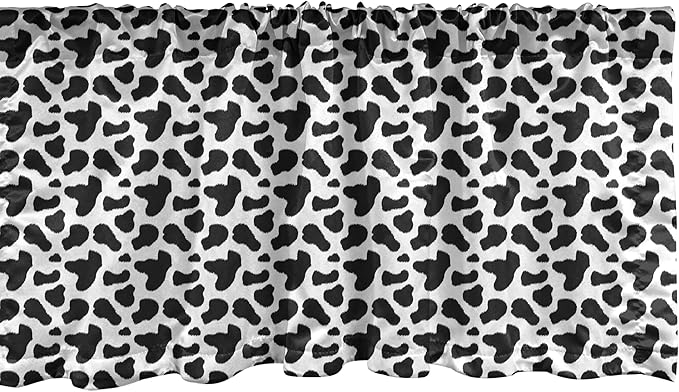 Ambesonne Cow Print Window Valance Pack of 2, Animal Hide Pattern Spots Farm Life Cattle Camouflage Animal Skin, Rod Pocket Curtain Valances for Kitchen Bedroom, 54" X 12", Charcoal Grey White