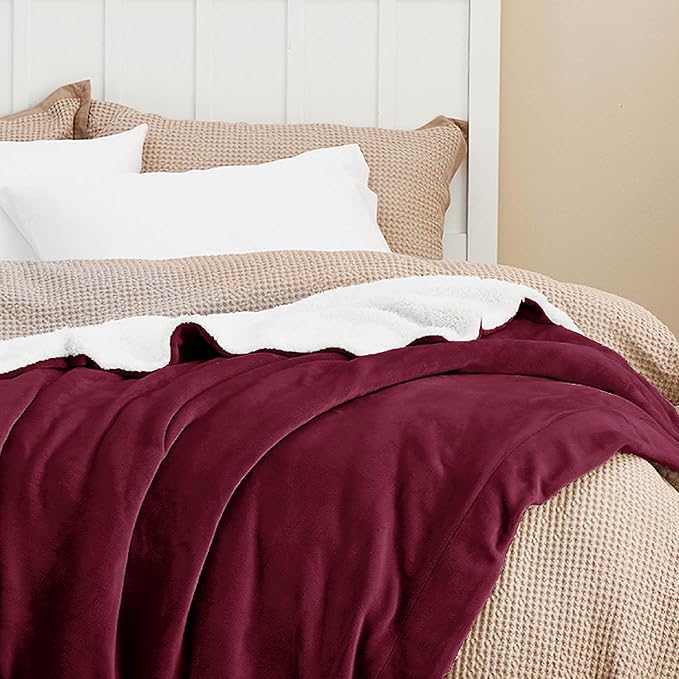 Bedsure GentleSoft Sherpa Fleece Blankets Queen Size for Bed - Thick and Warm Throw for Girls and Women, Soft Fuzzy Plush Queen Christmas Blanket for Winter, Burgundy, 90x90 Inches