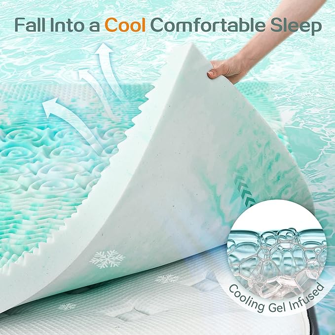 SINWEEK 1.5 Inch Mattress Topper 5-Zone Memory Foam Mattress Topper Pressure Relieve Soft Mattress Pad, CertiPUR-US Certified, Twin Size, Green