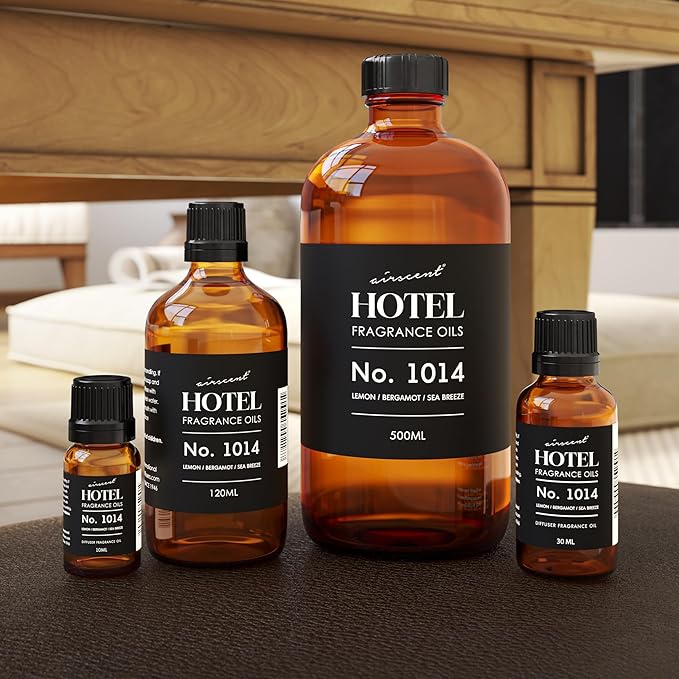 AirScent Hotel Diffuser Oil No. 1014 Inspired by The Iconic 5-Star Hotel Coastal Blend - Lemon Bergamot Sea Breeze - 10 mL .34 fl oz - Fragrance Oil for Ultrasonic and Waterless Diffusers and Crafting