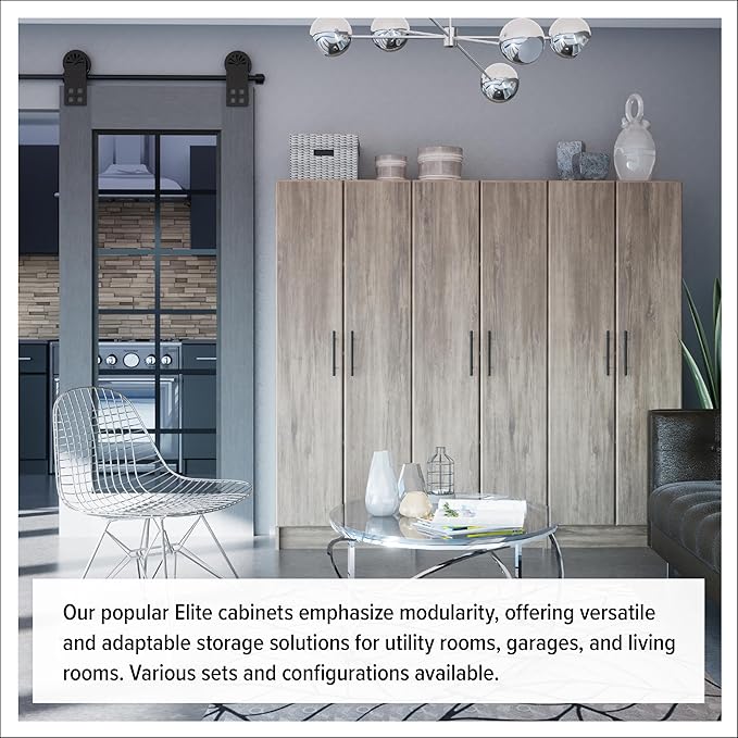 Prepac Elite 32" Storage Cabinet, Gray Storage Cabinet with Hanging Rail and Shelves for Living room, Kitchen ang Laundry Room 24.5" D x 32" W x 65" H
