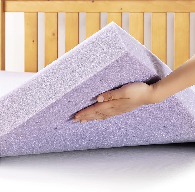 Mellow 3 Inch Ventilated Memory Foam Mattress Topper, Soothing Lavender Infusion, Full