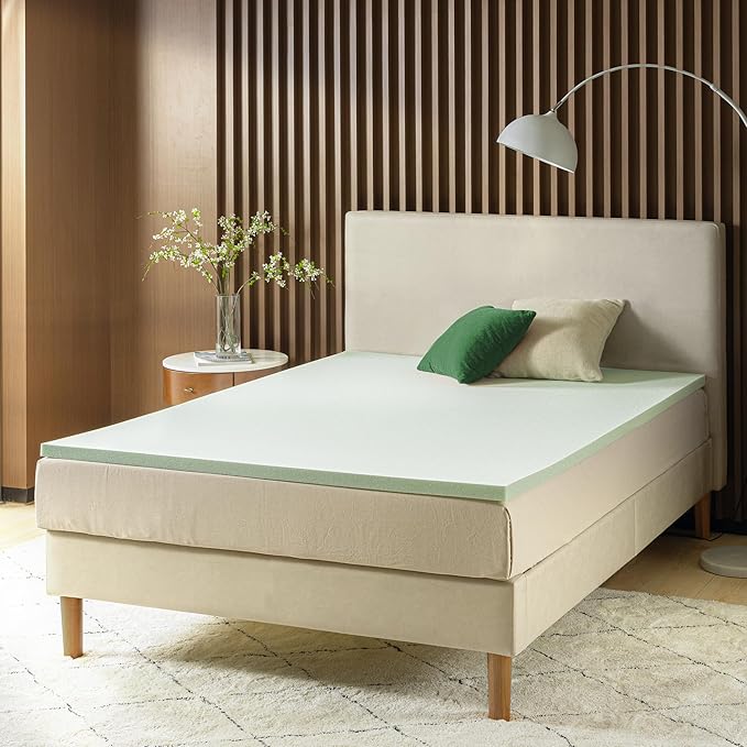 ZINUS 1.5 Inch Green Tea Memory Foam Mattress Topper, Smaller, More Convenient WonderBox Packaging, Pressure-Relieving Layers, CertiPUR-US Certified, Queen