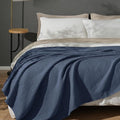 PHF 100% Cotton Waffle Weave Blanket Queen Size for Bed,Snag Proof Lightweight Breathable Moisture-wicking Throw for Couch,Great for Layering in Cold Weather,Machine Washable,Home Decor Gift-Dark Navy