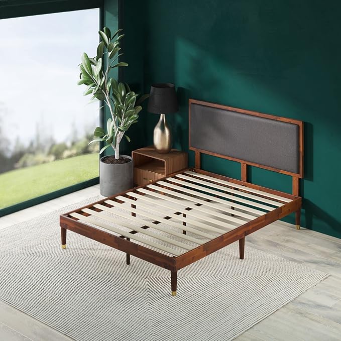 ZINUS Raymond Wood Platform Bed Frame with Adjustable Upholstered Headboard, Solid Wood Foundation, Wood Slat Support, No Box Spring Needed, Easy Assembly, King