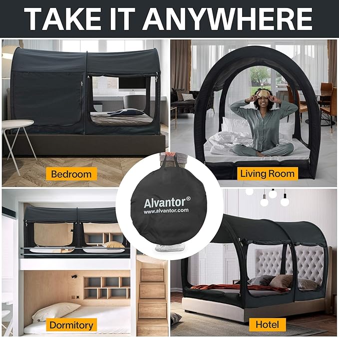 Alvantor Bed Canopy Bed Tents 2-in-1 Dream Tents Privacy Space Twin Size Sleeping Tents Indoor Pop Up Portable Frame Curtains Breathable Gray Cottage Reducing Light & Air Ventilation