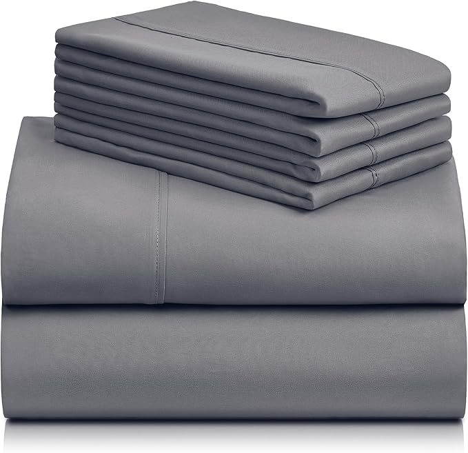 LuxClub 4 PC Full Size Sheet Set Bed Sheets Deep Pockets Wrinkle Free Cooling Bed Sheets Machine Washable Hotel Bedding Silky Soft - Light Grey Full