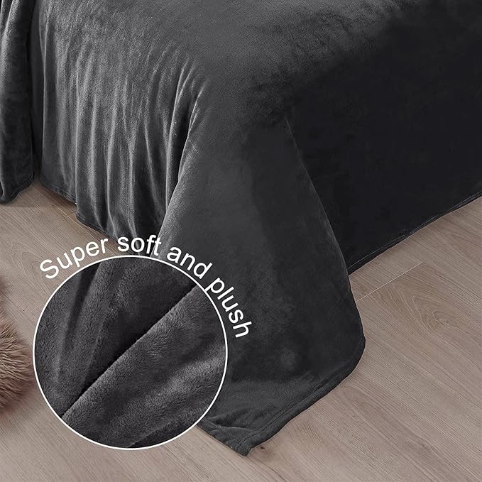 Exclusivo Mezcla Fleece Blanket Twin Size for Bed, Super Soft and Warm, All Season Use, Cozy, Plush, Lightweight, 90x66 Inches, Dark Grey