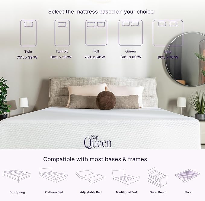 NapQueen 6 Inch Twin Size Mattress, Bamboo Charcoal Memory Foam Mattress, Bed in a Box, White