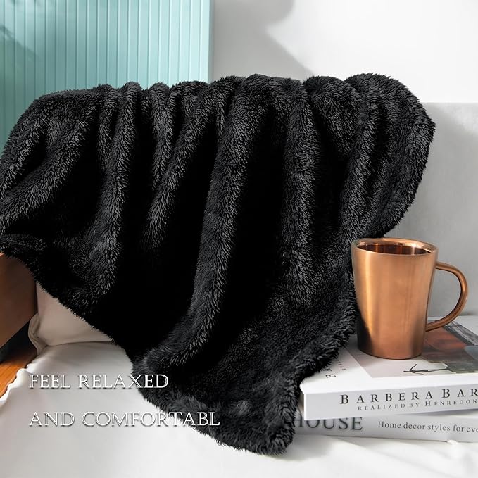 Exclusivo Mezcla Plush Fuzzy Fleece Bed Blanket Queen Size, Super Soft, Fluffy and Warm Blankets Suitable for All Seasons (Black, 90x90 Inches)