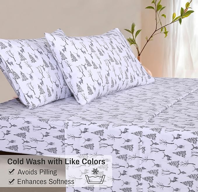 RUVANTI Flannel Sheets California King Size - 100% Cotton Brushed Cal King Bed Sheets Set - Deep Pockets 14 Inches - All Seasons Breathable & Extra Soft - Warm & Cozy, 4 Piece, Dry Winter