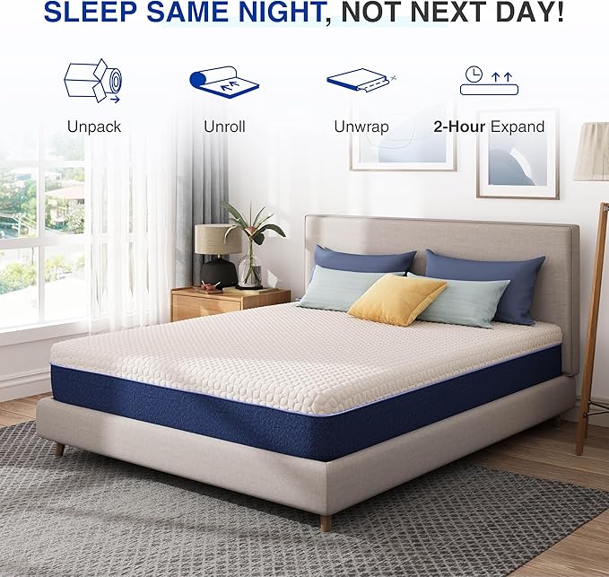 10 Inch King Size Mattress, Gel Cooling Memory Foam Mattress in A Box, Medium Firm Feel for Back Pain Relief, CertiPUR US Certified