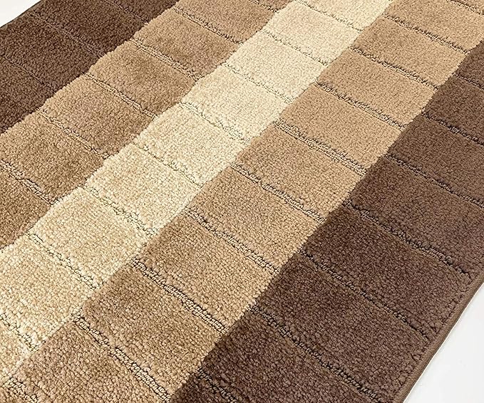 Custom Size Modern Geometric Pattern Carpet Runner Rug for Hallways, Slip Resistant Latex Rubber Backed, 31 inch Wide X Customized Length, Squares Brown, 31 inch X 11 feet