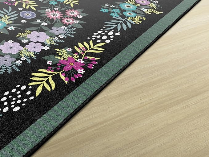 Flagship Carpets Schoolgirl Style Vintage Floral Educational Area Rug for Kids Room Seating Décor, Children's Classroom, Play Carpet for Teaching and Playroom, 5' x 7'6", Black & Multi